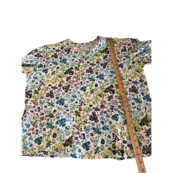 Med Couture Womens 2XL Scrub Top Floral Pattern 97% Cotton 3% Spandex - Picture 6 of 6